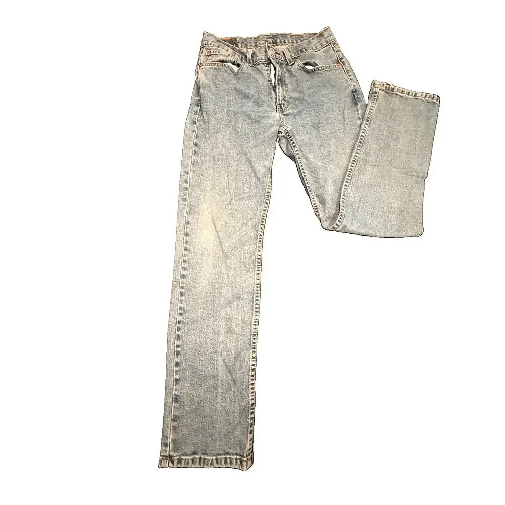 Levis 514 Mens 31x32 Light Wash Blue Denim Jeans Straight Fit Red Tab
